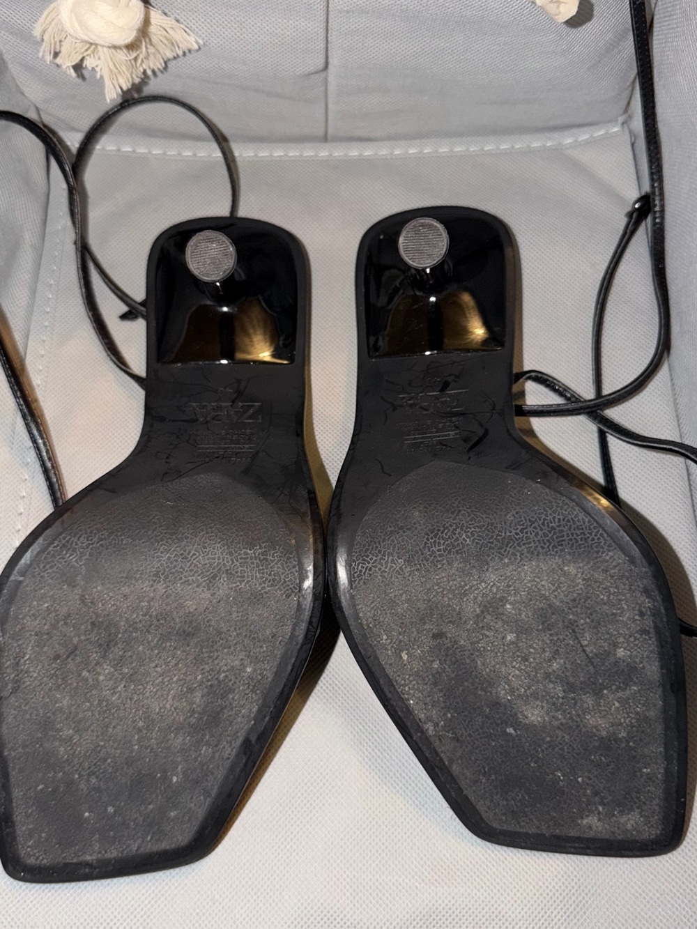 ZARA Black Strappy Square-Toe Heeled Sandals - Picture 7 of 9